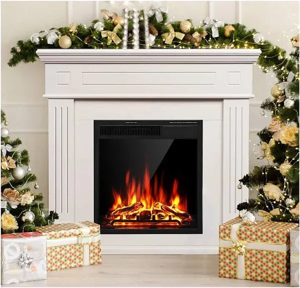 R.W.FLAME Electric Fireplace Mantel Wooden Surround Firebox, 36" White TV Stand with Freestanding Electric Fireplace, Remote Control, Adjustable Led Flame, 750W/1500w