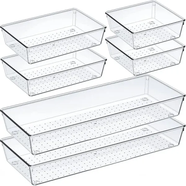 6 Pack Clear Plastic Drawer Organizer Set, Acrylic Non Slip 3sizes