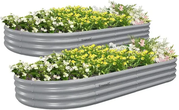 2 Pack 8x4x1FT Galvanized Raised Garden Bed Kit Oval Metal Ground Planter Box...