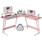 Homall Pink L Shaped Gaming Desk Computer Corner PC Desk Table with Large Monitor Stand for Home Office Studying Writing Workstation, Gift for Girls