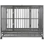 SmithBuilt 48" Extra Large Heavy-Duty Dog Crate Cage - XL Two-Door Indoor Outdoor Pet & Animal Kennel with Tray - Silver