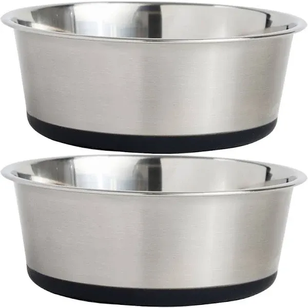 Stainless Steel Metal Dog Bowl Set of 2, Rubber Base, Heavy Duty Feeding Dishes,