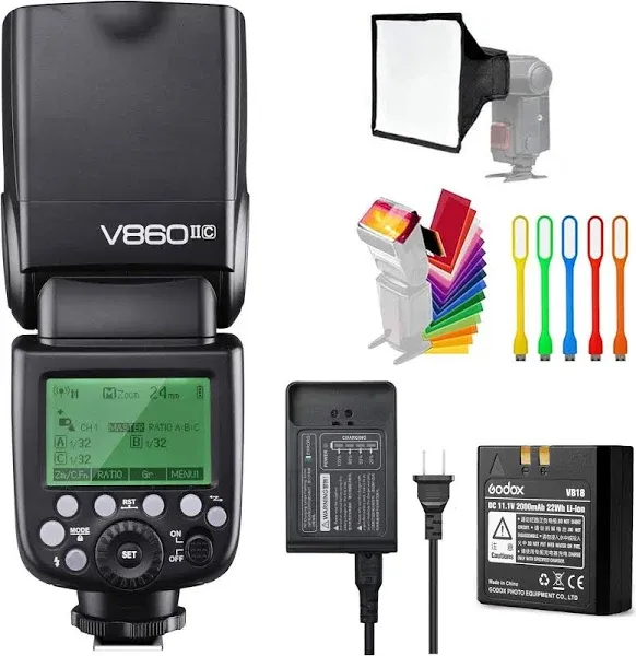 Godox V860II-C E-TTL 1/8000S HSS Master Slave GN60 Speedlite Flash Built-in 2.4G Wireless X System with 2000mAh Rechargeable Li-ion Battery for Canon