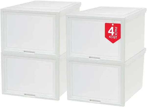 IRIS USA 42 Qt. Plastic Drawer Storage Organizer Stacking Drawers 4-Pack