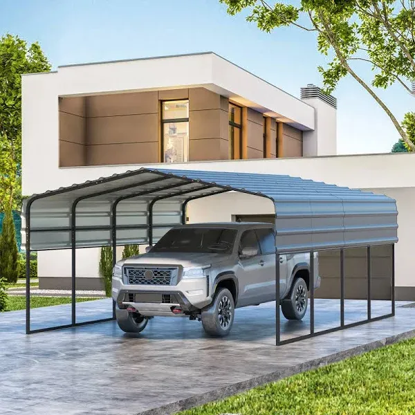 Veikous 12 ft. W x 20 ft. D Carport Galvanized Steel Car Canopy and Shelter, Gray