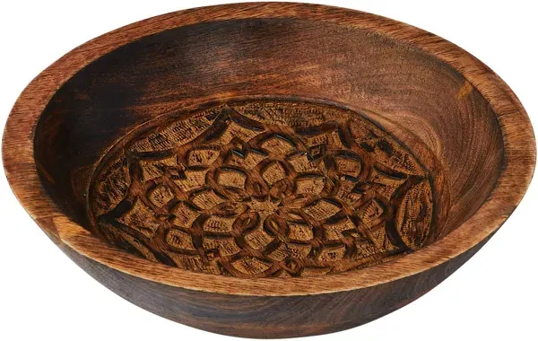 Mango Wood Bowl w/ Design, Burnt Finish