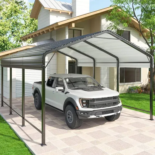 10x15 Metal Carport Carports with Enhanced Base Heavy Duty Garage Outdoor Galvanized Car Shelter for Car, Boats and Truck