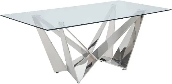 Acme Dekel Dining Contemporary Styled Glass Table in Chrome Finish