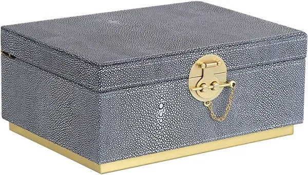 HofferRuffer Elegant Faux Leather Decorative Box, Storage Jewelry Box Organizer, Large Dresser Cosmetic Organizer Holder, Classic Jewelry Accessory Organizer, 11x8x4.8 inches (Grey)