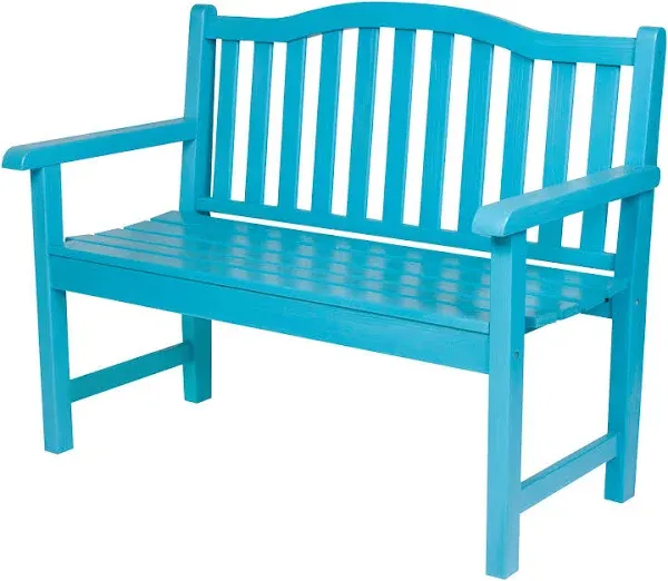 Shine Company Traditional Cedar Wood Patio Porch Garden Bench in Blue