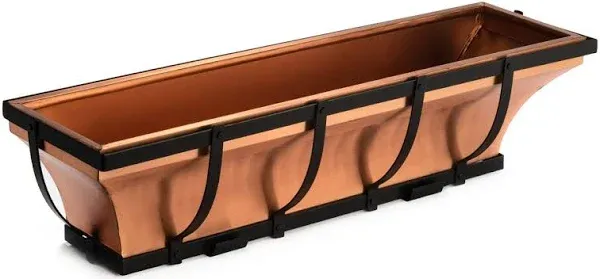 H Potter Window Planter Box Copper Outdoor Hanging Flower Plant Container for Windows Attach to House Deck Balcony Long Rectangular Shape 30 inch GAR133