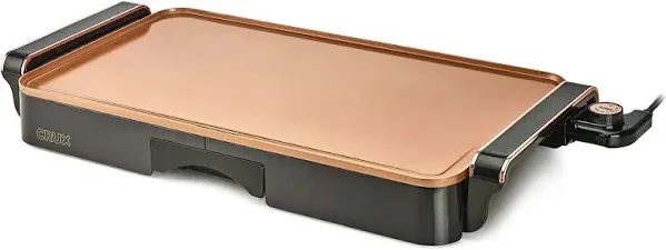 Crux Electric Griddle with Nonstick Ceramic Coating, Cool-Touch Handles, and Slide-Out Drip Tray