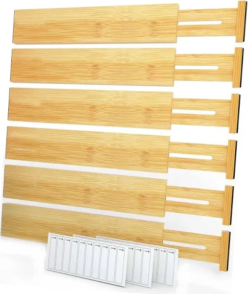 SpaceAid Bamboo Drawer Dividers with Labels, 6 Dividers (13.25-17 in)