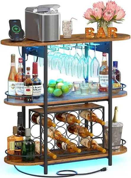 VASAGLE Bar Cabinet with LED Lights and Power Outlets