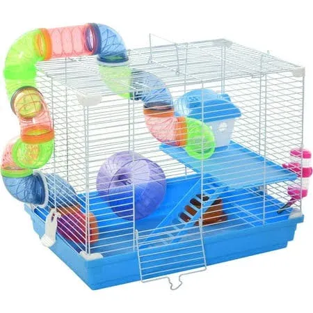 Hamster Cage Carrier Small Animal House with Exercise Wheels Tunnel Tube