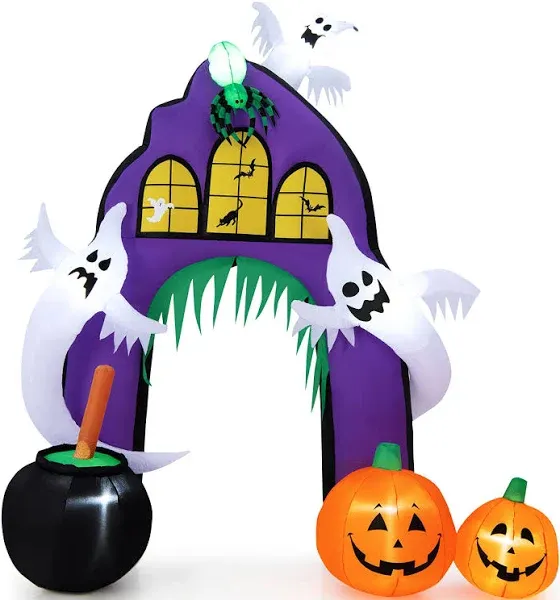 COSTWAY 9 Ft Tall Halloween Inflatable Castle Archway Decor w/Spider Ghosts & Built-in Lights