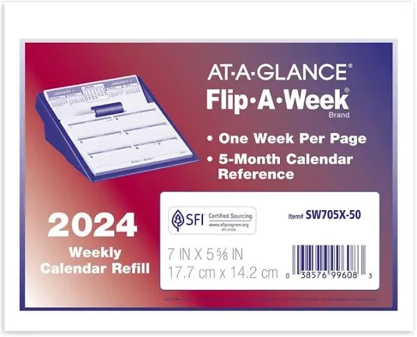 AT-A-GLANCE Flip-A-Week 2024 Weekly Desk Calendar Refill