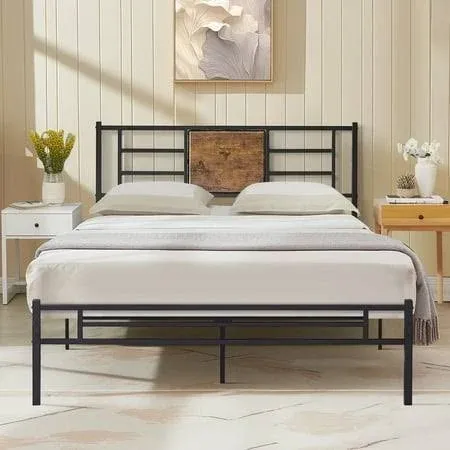 VECELO Twin/Full/Queen Size Beds，Wood Platform Bed Frame with Headboard