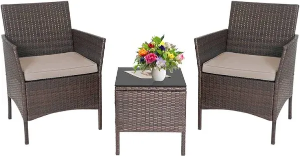 PayLessHere 3-Piece Outdoor Wicker Conversation Bistro Set