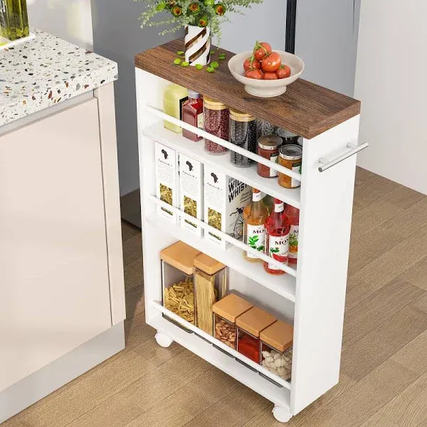 Slim Storage Cart Rolling Narrow Kitchen Cart On Wheels For Small Place