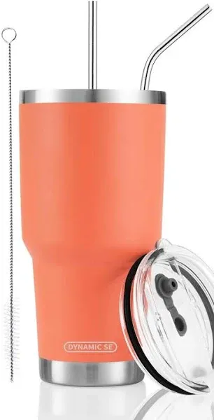 30oz Orange Tumbler Stainless Steel Insulated Travel Mug with Straw Lid Clean...