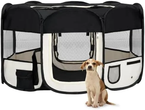 vidaXL Foldable Dog Playpen with Carrying Bag Black 35.4&#034;x35.4&#034;x22<wbr/>.8&#034;