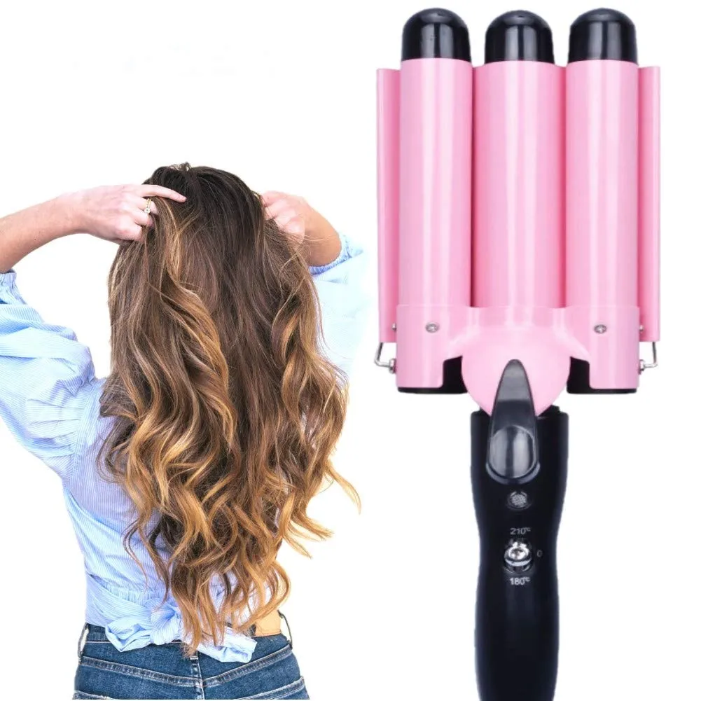 MODVICA 3 Jumbo Barrel Curling Iron Wand 32mm Hair Waver Temperature Adjustable Ceramic Big Waves Hair Crimper (125)