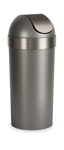 Umbra Venti Kitchen Trash Can with Swing Top Lid, Large 16-Gallon (62 L) Capacity, Grey