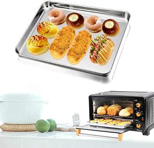 Baking Sheets Set of 3, Stainless Steel Cookie Sheet Baking Tray Pan, 16x12x1...