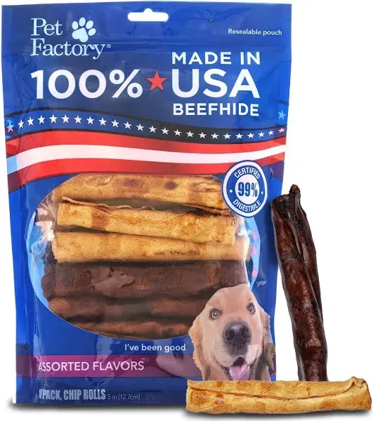 100% Made in USA Beefhide 5&#034; Chip Rolls Dog Chew Treats - Beef &amp; Chicken Flav...