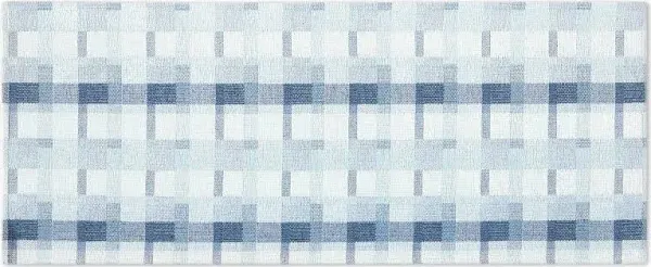 Martha Stewart Stella Owen Plaid Slip-Resistant Kitchen Mat Runner, Blue/White, 20"x50"