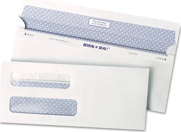 Quality Park Reveal N Seal 2-Window Check Envelope, #8 5/8, 3 5/8 x 8 5/8, White