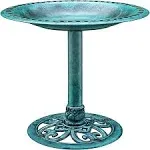 NERVETTA Home 28 inch Height Polyresin Lightweight Antique Outdoor Garden Bird Bath - Green