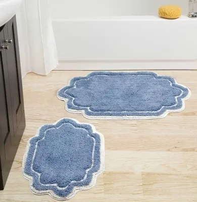 Home Weavers Allure Collection 100% Cotton Tufted Supersoft and Absorbent Bath Rug Machine Washable, 2 Piece Set, Blue