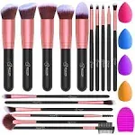 Ustar 16PCs Makeup Brushes Makeup  Set with 4PCs Makeup Sponge and 1 Brush Cleaner(Rose Gold)