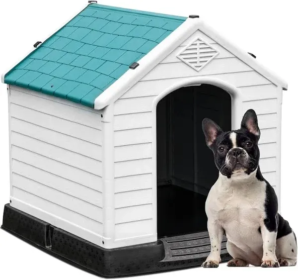 Large Plastic Dog House Outdoor Indoor Doghouse Puppy ShelterSturdy Dog Kennel