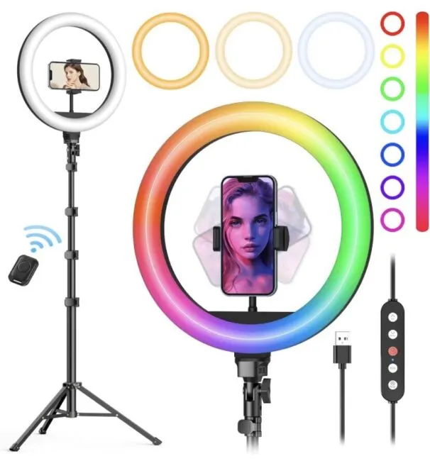 Phone Holder with LED Ring Light and Tripod Stand