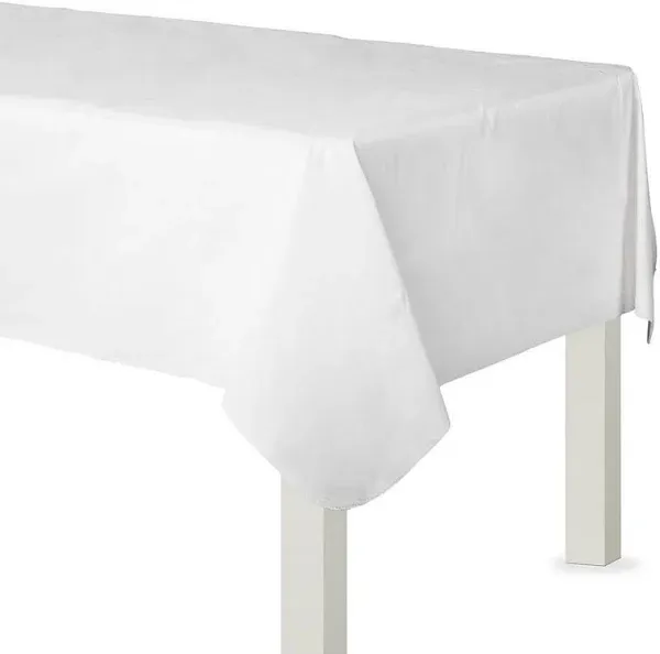 White Flannel-Backed Vinyl Tablecloth, 54in x 108in