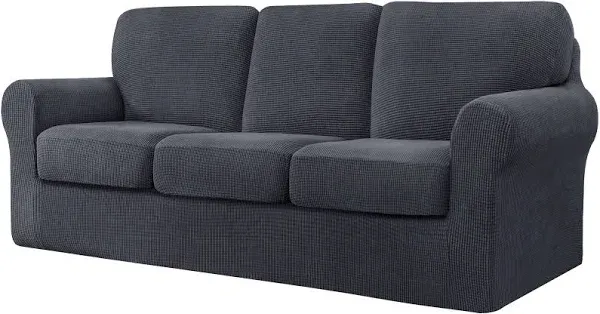 CHUN YI 7 Piece Stretch Sofa Cover, 3 Seater Couch Slipcover with Three Separate Backrests and Cushions with Elastic Band