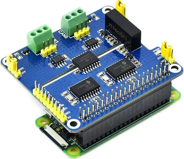 Waveshare 2-Channel Isolated CAN Bus Expansion HAT, Compatible with Raspberry Pi 5/4B/3B/Zero/Zero W/Zero 2W/Pico/Pico W/Pico WH,MCP2515 + SN65HVD230 Dual Chips Solution, Multi Protection Circuits