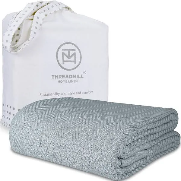 Threadmill Luxury Cotton Blankets for Queen Size Bed | All-Season 100% Cotton Queen Size Blanket | Herringbone Cozy Lightweight, Soft Breathable Fall