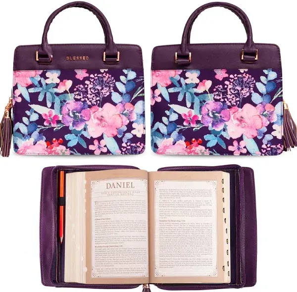 Blessed Purple Floral Large Bible Cover