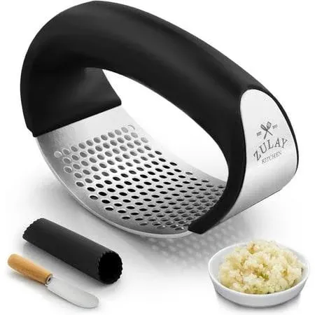 Zulay Kitchen Stainless Steel Garlic Press Rocker Set