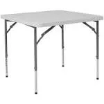 Emma + Oliver 2.79-Foot Square Bi-Fold Granite White Plastic Folding Table w/ Carrying Handle