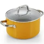 Cook N Home Non Stick Stock Pot with Lid, 6-Quart Hard Anodized Ceramic Nonstick Gumbo Pasta Pot, Induction Cookware Stockpot for Cooking, Canning, Sauce, Ollas para Cocina, Yellow