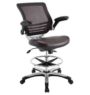 Mid-Back Black Mesh &amp; Black Vinyl Drafting Chair with Foot Ring &amp; Flip Up Arms