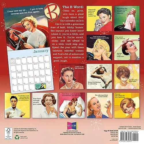 The B Word 2024 Wall Calendar, 16-Month Humor & Comic Calendar, 12" x 12"