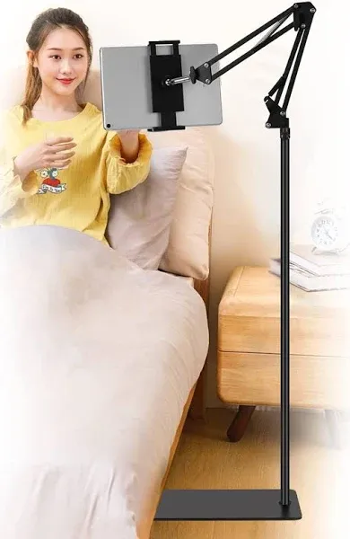 Tablet Floor Stand, Adjustable Universal 360-degree Rotatable Metal Tablet Holder, Phone Stand for iPad/iPhoneX/iPad Pro or Other 4.7~12.9 Inch-Screen Devices (Black)