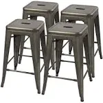 Furmax 30 Inches Metal Bar Stools High Backless Stools Indoor-Outdoor Stackable Stools Set of 4 (Black)