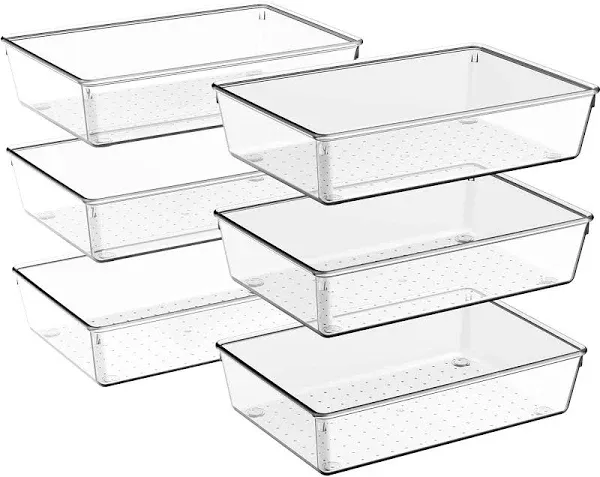 6 Pack Clear Plastic Drawer Organizer Set, Acrylic Non Slip Non Cracking 6 PACK